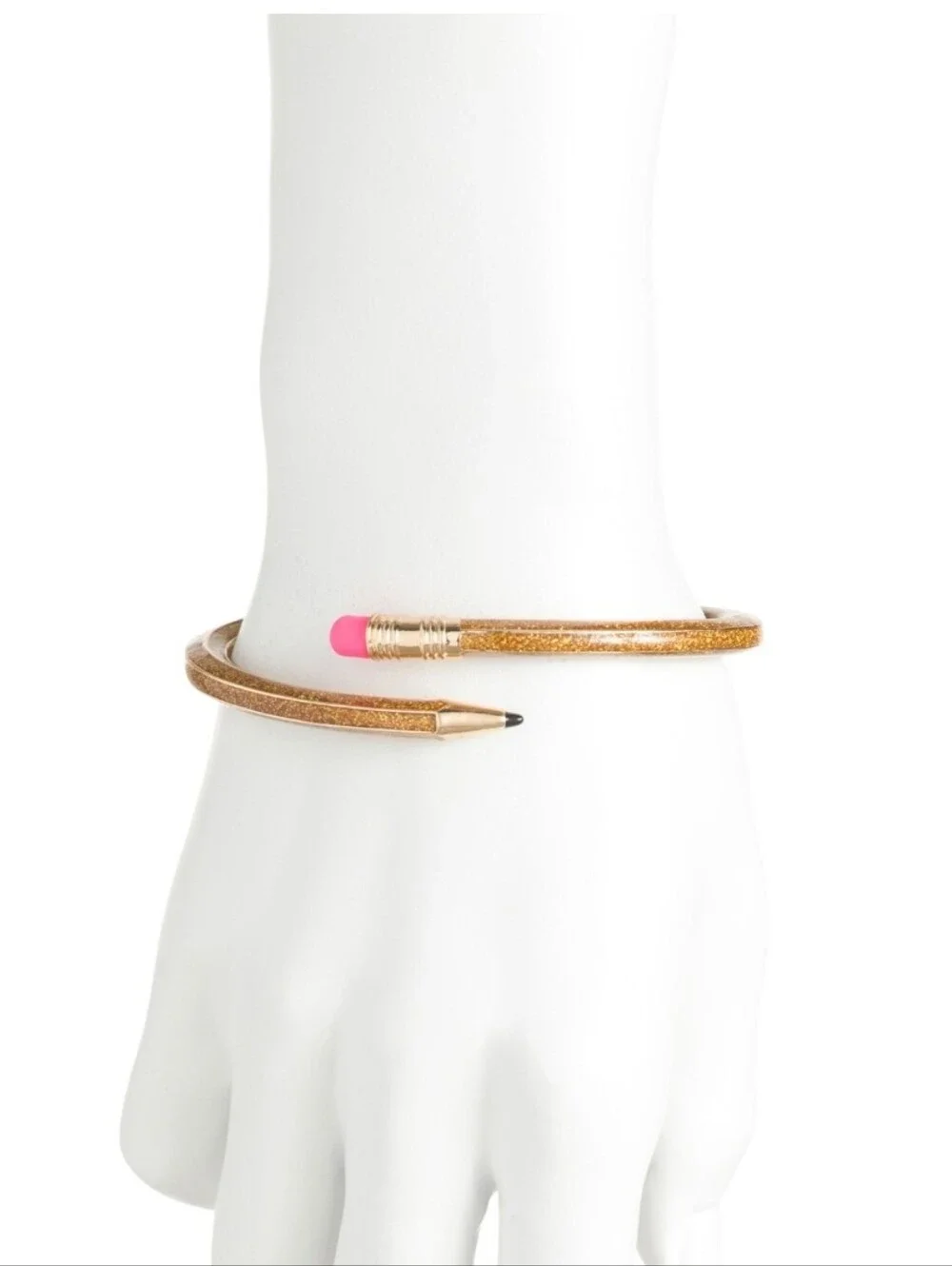💛▪️Betsey Johnson ▪️Gold Glitter Pencil Pink Eraser Hinge  Bracelet Cuff